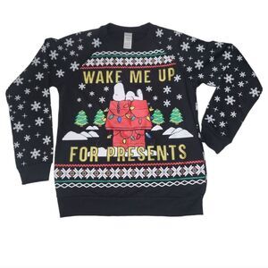PEANUTS Black‎ Ugly Christmas Sweater Snowflake Lights Size XS (1)